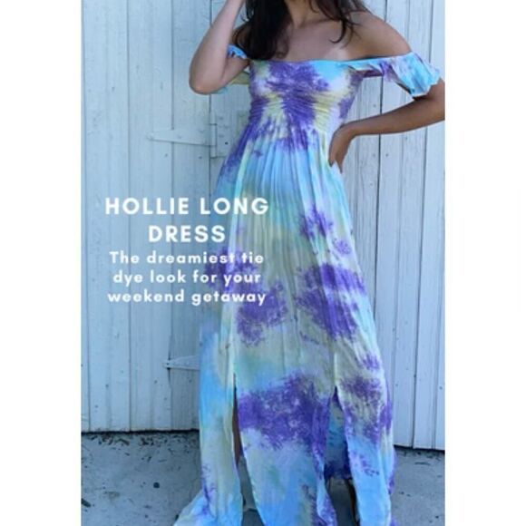 Tiare Hawaii Hollie Tie Dye Purple Blue Maxi Vacation Dress